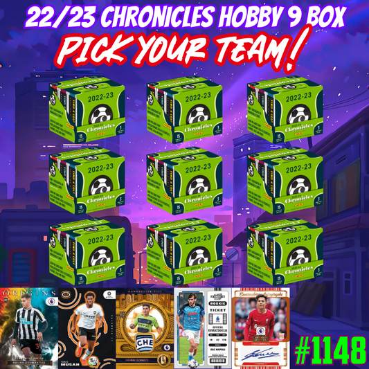 Break 1148 - 22/23 Chronicles Soccer Hobby - 9 Box - Pick Your Team