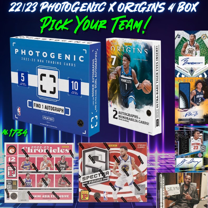 Break 1734 - NBA 22/23 Photogenic x Origins 4 Box - Pick Your Team!