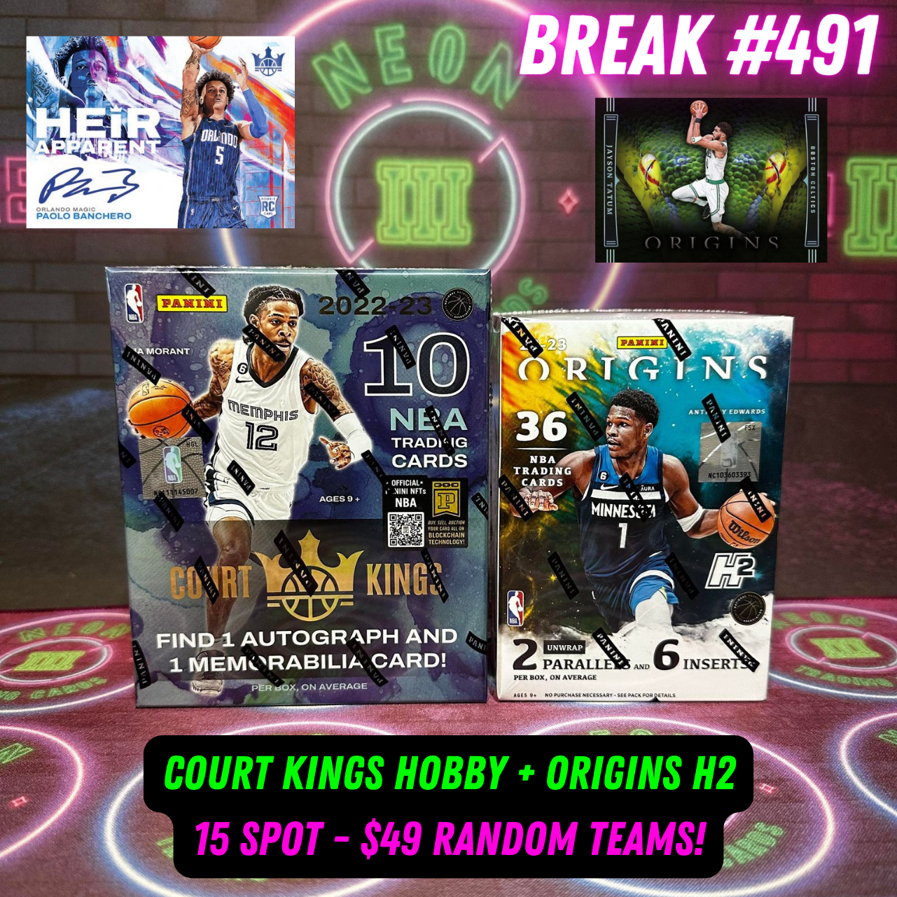 Break 491 - NBA 22/23 Court Kings Hobby + Origins H2 - 15 Spot Random Teams!