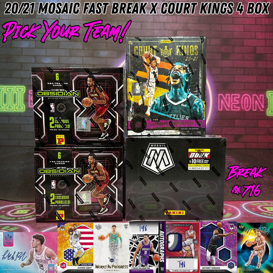 Break 716 - NBA 20/21 Mosaic Fast Break x Court Kings Hobby 4 Box - Pick Your Team!