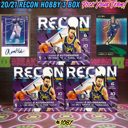 Break 1087 - NBA 20/21 Recon Hobby 3 Box - Pick Your Team!