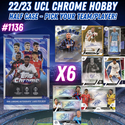 Break 1136 - 22/23 Topps UEFA Club Competition Chrome HOBBY Half Case - 6 Boxes - Pick Your Player / Team