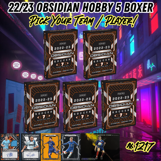 Break 1217 - 22/23 Obsidian Soccer Hobby 5 Box - Pick Your Team/Player!