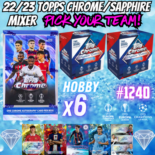 Break 1240 - 22/23 Topps Chrome Hobby x Sapphire 8 Box Mixer - Pick Your Team/Player!