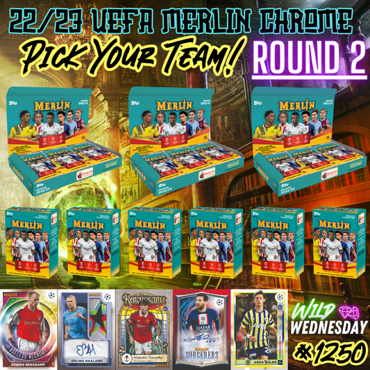 Break 1250 - 22/23 Topps UEFA Merlin Chrome 9 Box Hobby x Blasters Mixer - Pick Your Team ROUND 2!