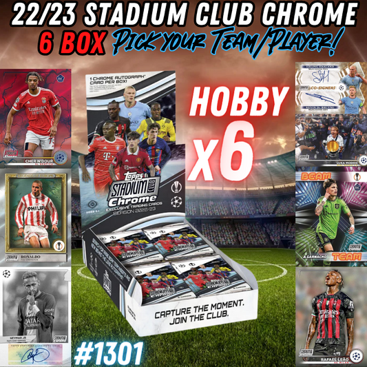 Break 1301 - 22/23 Topps UEFA Stadium Club Chrome - 6 Boxes - Pick Your Team!