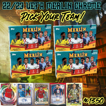 Break 1350 - 22/23 Merlin Chrome Hobby 4 Box - Pick Your Team!