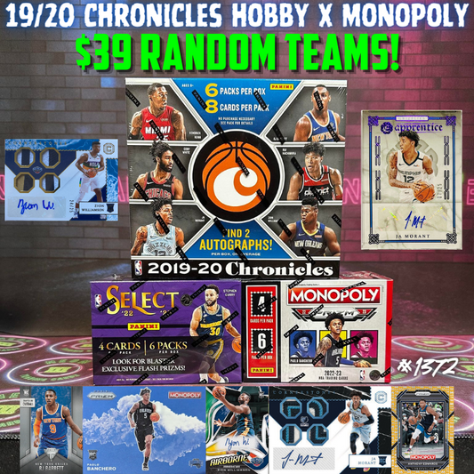 Break 1372 - NBA 19/20 Chronicles Hobby x Monopoly 3 Box - $39 Random Teams!