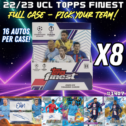 Break 1407 - 22/23 Topps UEFA Finest 8 Master Box FULL CASE - Pick Your Team!