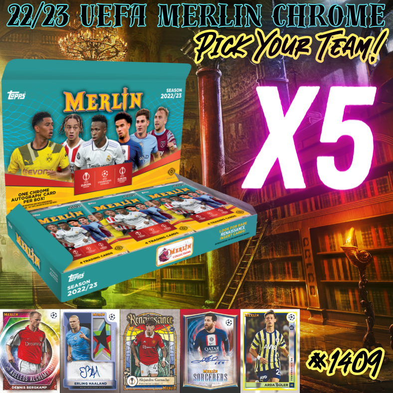 Break 1409 - 22/23 Merlin Chrome Hobby - 5 Boxes - Pick Your Team/Player!