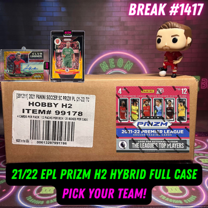 Break 1417 - 21/22 EPL Prizm H2 Hybrid Full Case Pick Your Team