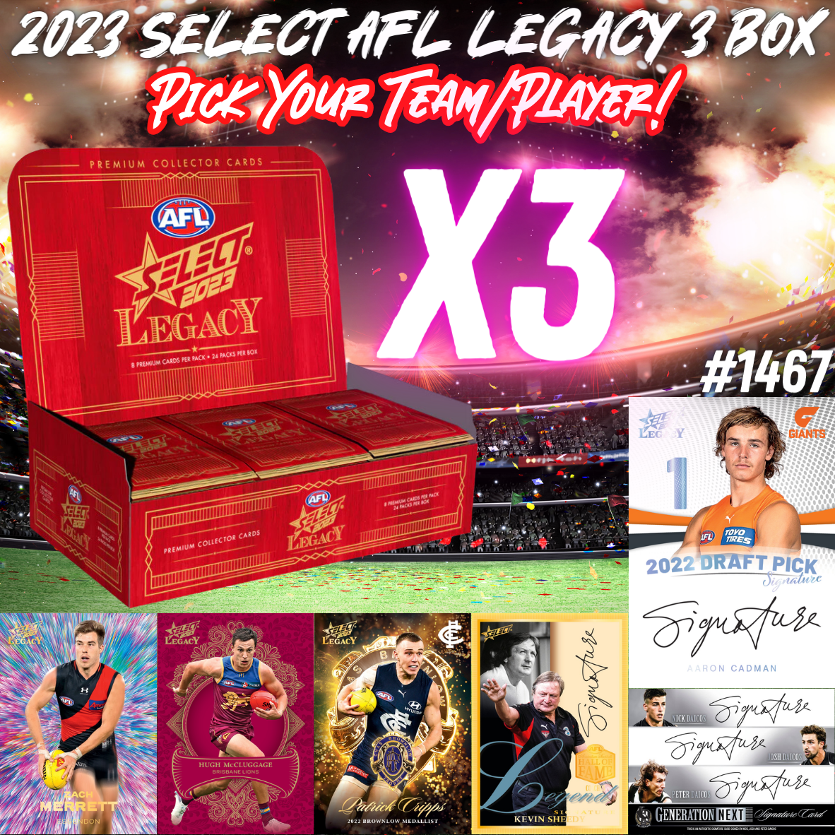 Break 1467 - 2023 Select AFL Legacy 3 Box - Pick Your Team!