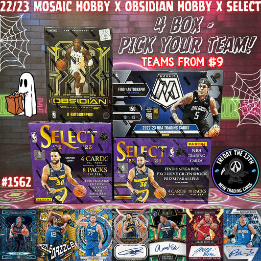 Break 1562 - NBA 22/23 Mosaic x Obsidian Hobby 4 Box - Pick Your Team!