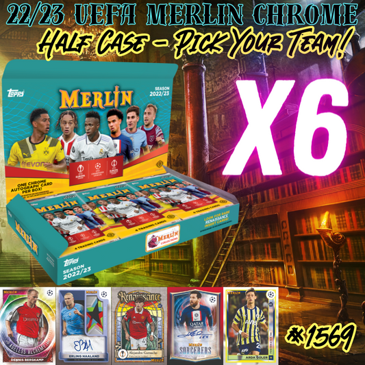 Break 1569 - 22/23 Merlin Chrome Hobby Half Case - 6 Boxes - Pick Your Team/Player!