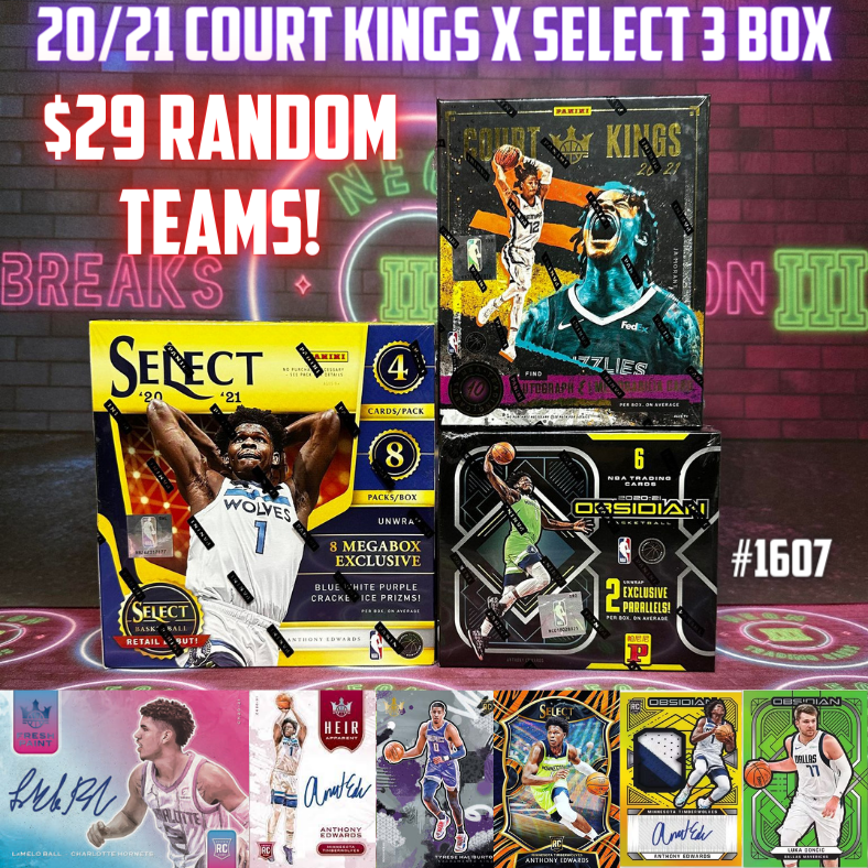 Break 1607 - NBA 20/21 Court Kings x Select x Obsidian 3 Box - $29 Random Teams!