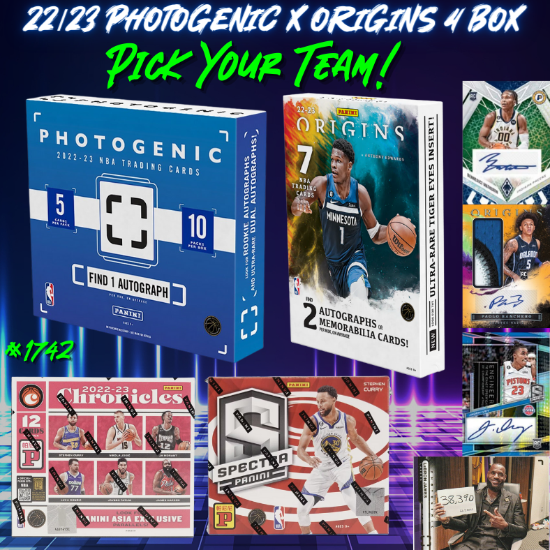 Break 1742 - NBA 22/23 Photogenic x Origins Hobby 4 Box - Pick Your Team!