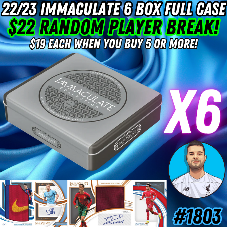 Break 1803 - 22/23 Immaculate Soccer 6 Box FULL CASE - Random Player Break!