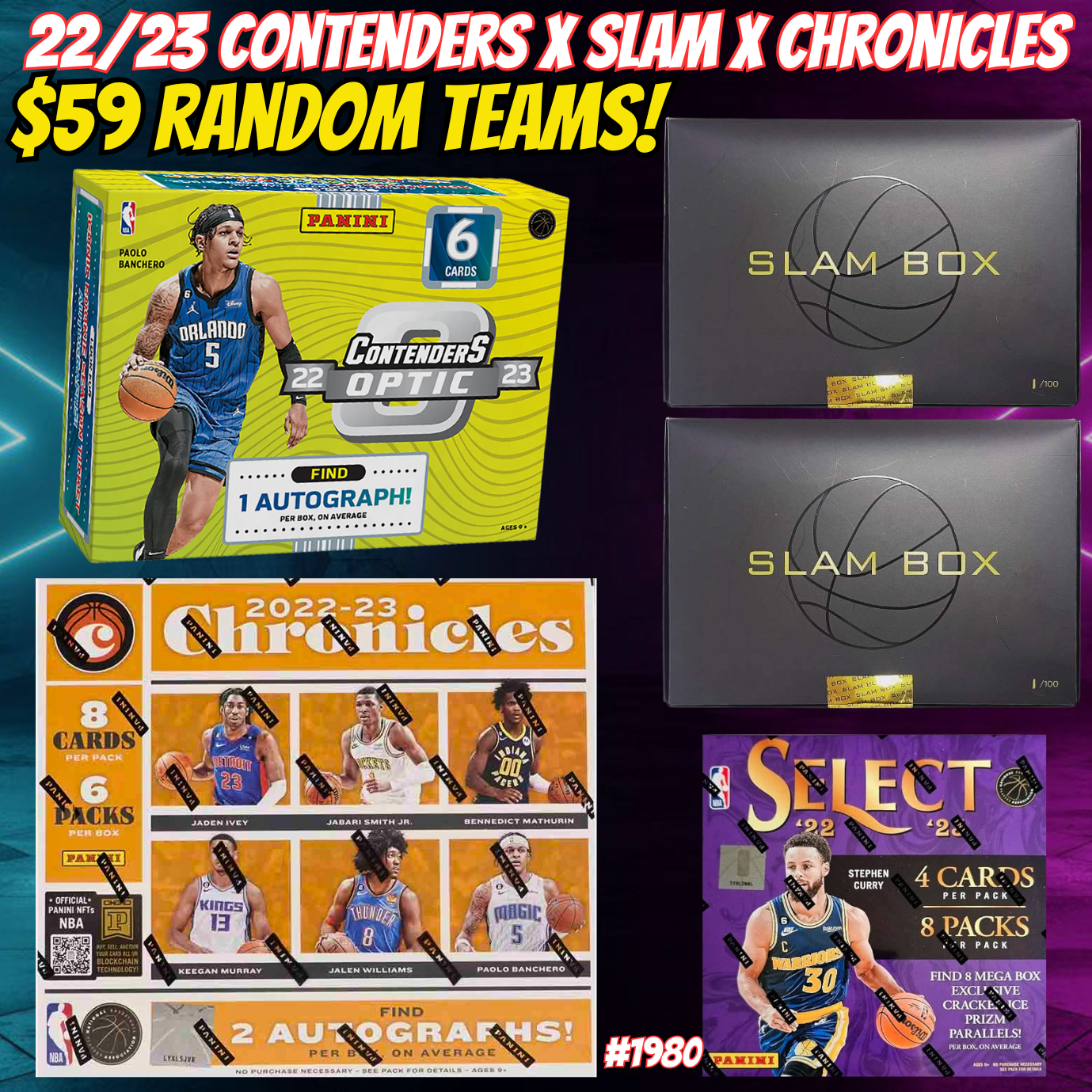 Break 1980 - NBA 22/23 Contenders x Slam x Chronicles 5 Box - $59 Random Teams!