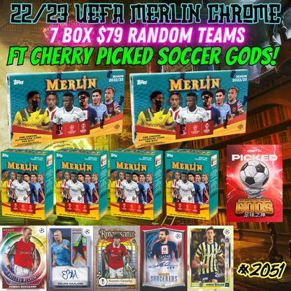 Break 2051 - 22/23 Merlin Chrome x Cherry Picked Soccer Gods 7 Box - $79 Random Teams!