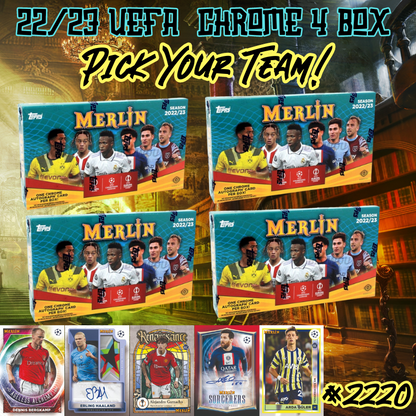 Break 2220 - 22/23 Merlin Chrome Hobby 4 Box - Pick Your Team/Player!