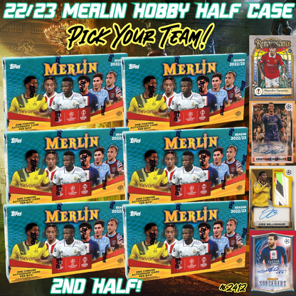 Break 2412 - 22/23 UEFA Merlin Hobby HALF CASE - Pick Your Team/Player!