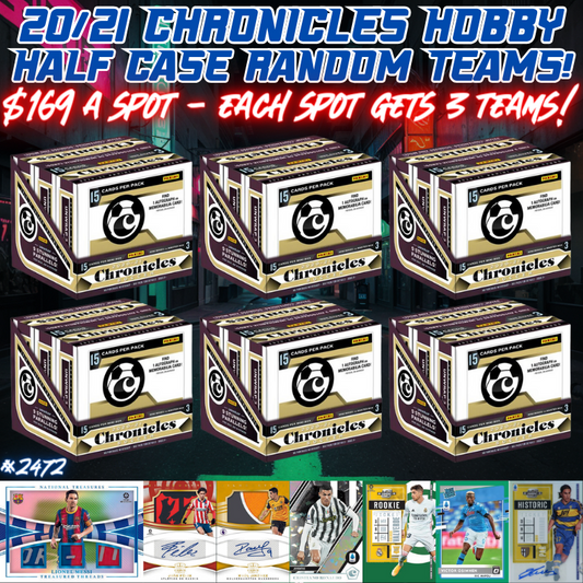 Break 2472 - 20/21 Panini Chronicles Soccer Hobby Half Case - Random Teams - $169 a spot!