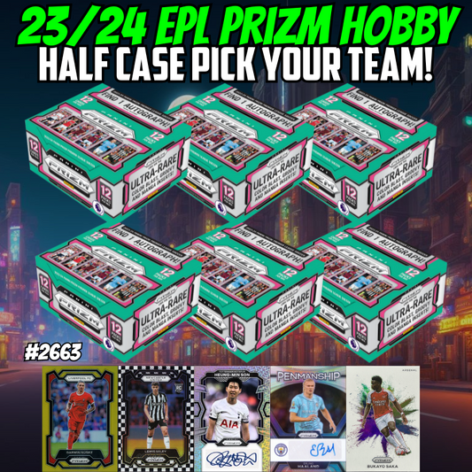 Break 2663 - 23/24 Panini EPL Prizm Hobby Half Case - 6 Boxes - Pick Your Team