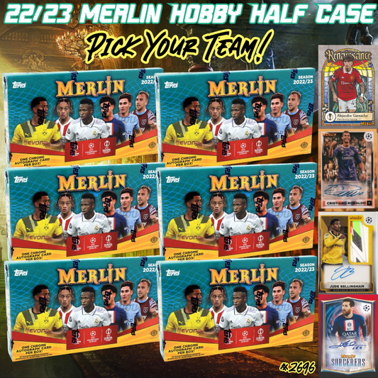 Break 2697 - 22/23 UEFA Merlin Hobby HALF CASE - Pick Your Team/Player!