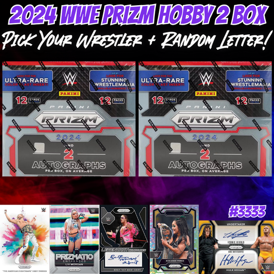 Break 3333 - 2024 WWE Prizm Hobby 2 Box - Pick Your Wrestler + Random Letter!