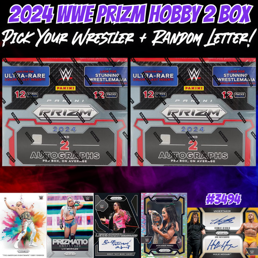 Break 3494 - 2024 WWE Prizm Hobby 2 Box - Pick Your Wrestler + Random Letter!