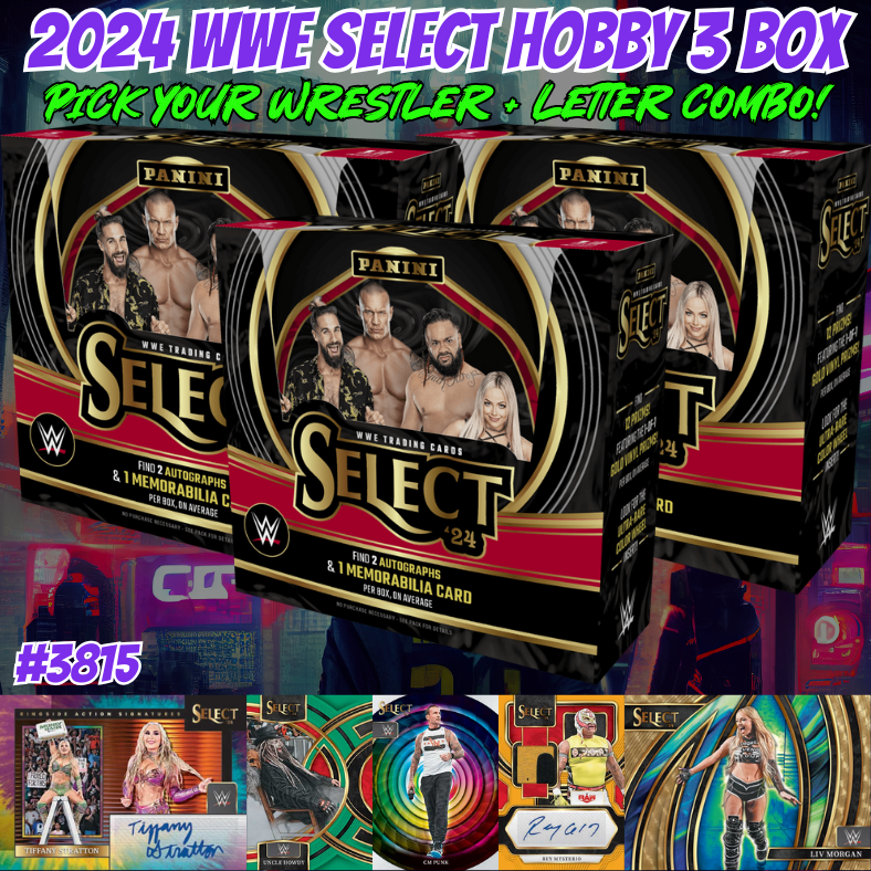 Break 3815 - 2024 WWE Select Hobby 3 Box - Pick Your Superstar & Letter Combo!