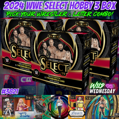 Break 3821 - 2024 WWE Select Hobby 3 Box - Pick Your Superstar & Letter Combo!