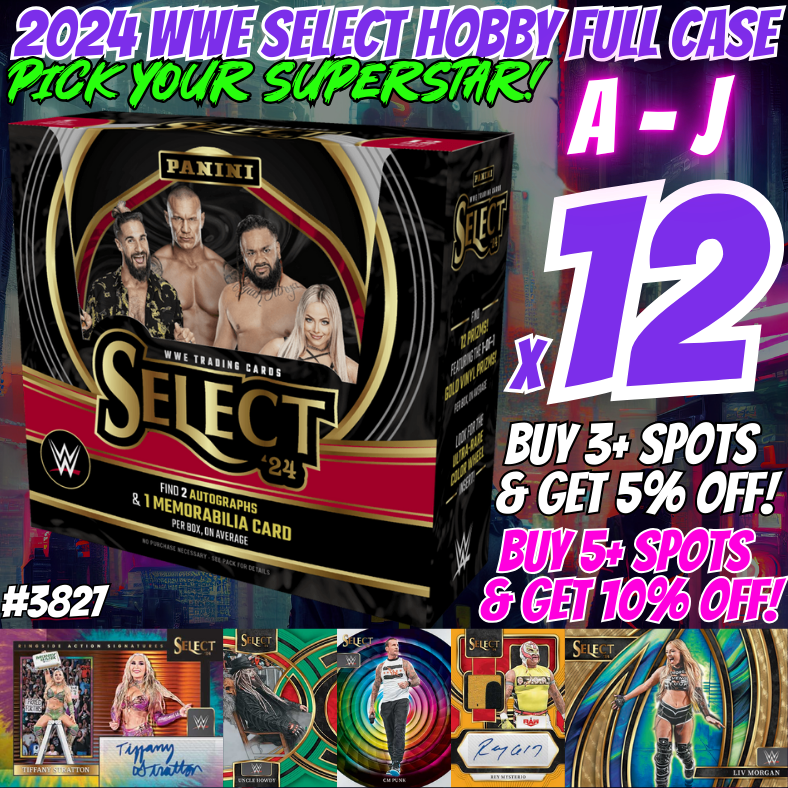 Break 3827 - 2024 WWE Select Hobby FULL CASE - Pick Your Superstar! A-J