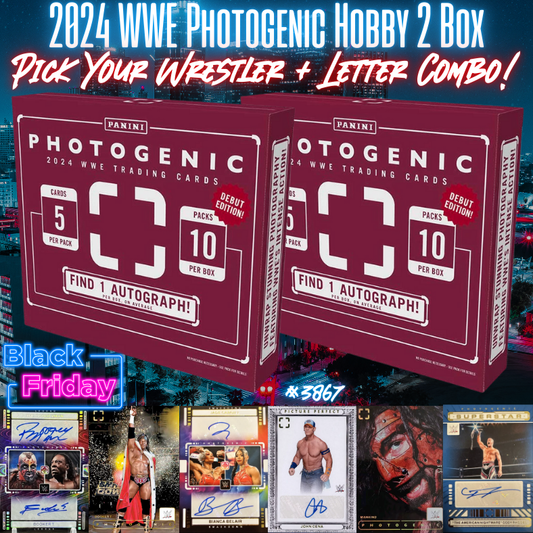 Break 3867 - 2024 WWE Photogenic Hobby - BLACK FRIDAY - Pick Your Superstar + Letter Combo!