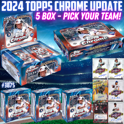 Break 3875 - 2024 MLB Topps Chrome Update - 5 Box Mixer - Pick Your Team!