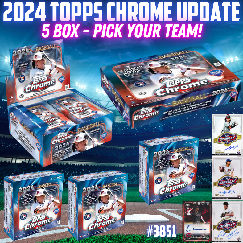 Break 3851 - 2024 MLB Topps Chrome Update - 5 Box Mixer - Pick Your Team!