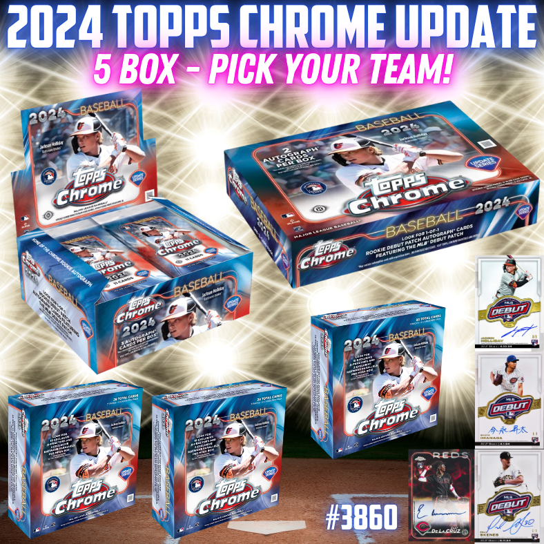 Break 3860 - 2024 MLB Topps Chrome Update - 5 Box Mixer - Pick Your Team!