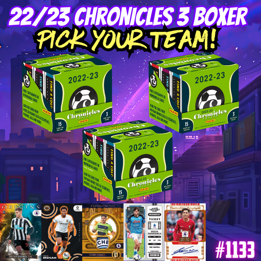 Break 1133 - 22/23 Chronicles Soccer Hobby - 3 Boxes - Pick Your Team!