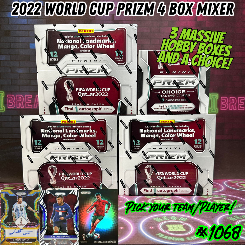 Break 1068 - 2022 World Cup Prizm 4 Box Mega Mixer - Pick Your Player / Team!