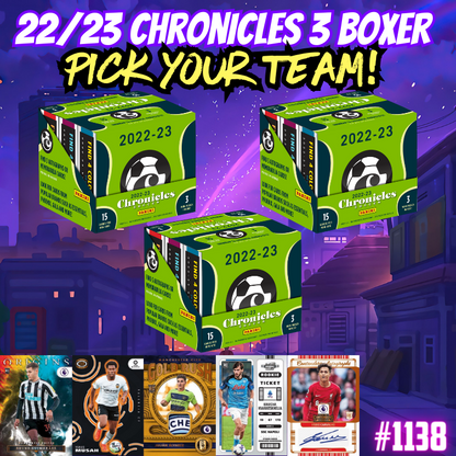 Break 1138 - 22/23 Chronicles Soccer Hobby - 3 Boxes - Pick Your Team!