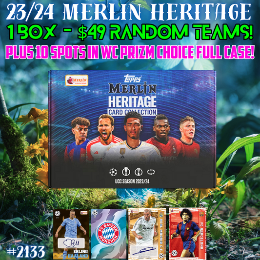 Break 2142 - 23/24 Merlin Heritage 10 Spotter PLUS 10 spots in World Cup Prizm Choice Full Case!