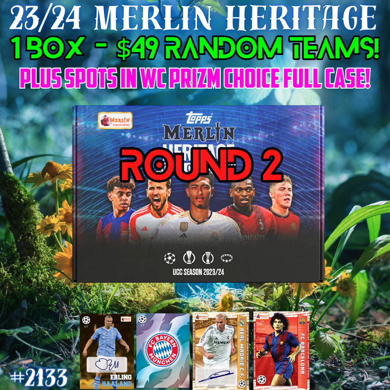 Break 2143 - 23/24 Merlin Heritage 10 Spotter PLUS spots in World Cup Prizm Choice Full Case! ROUND 2