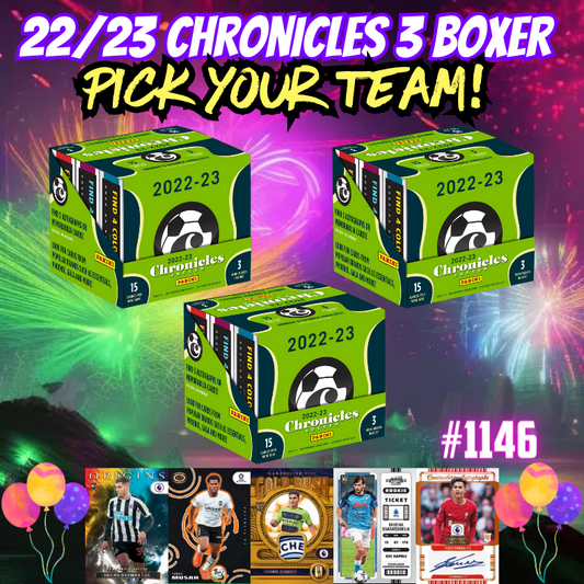 Break 1146 - EPL Season Launch Party - 22/23 Chronicles Soccer Hobby - 3 Boxes - Pick Your Team!