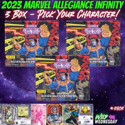 Break 3803 - 2023 Marvel Allegiance Infinity Trilogy - 3 Box - Pick Your Character/Team!