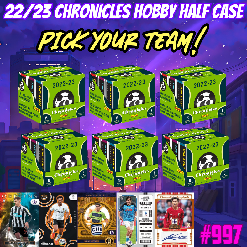 Break 997 - 22/23 Chronicles Soccer Hobby HALF CASE - 6 Boxes - Pick Your Player/Team - Round 2!