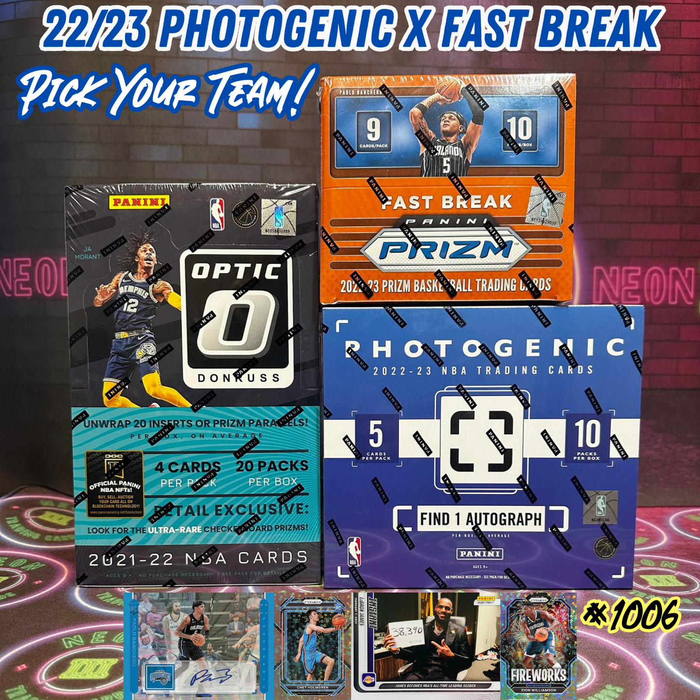 Break 1006 - NBA 22/23 Photogenic x Prizm Fast Break 3 Box - Pick Your Team!