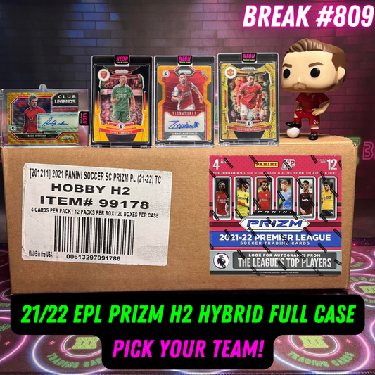 Break 809 - 21/22 EPL Prizm H2 Hybrid Full Case Pick Your Team