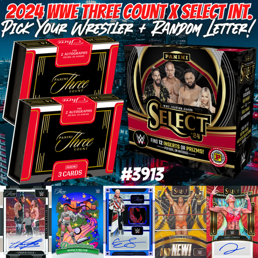 Break 3913 - 2024 WWE Three Count x Select Int. Hobby 3 Box - Pick Your Superstar & Letter!