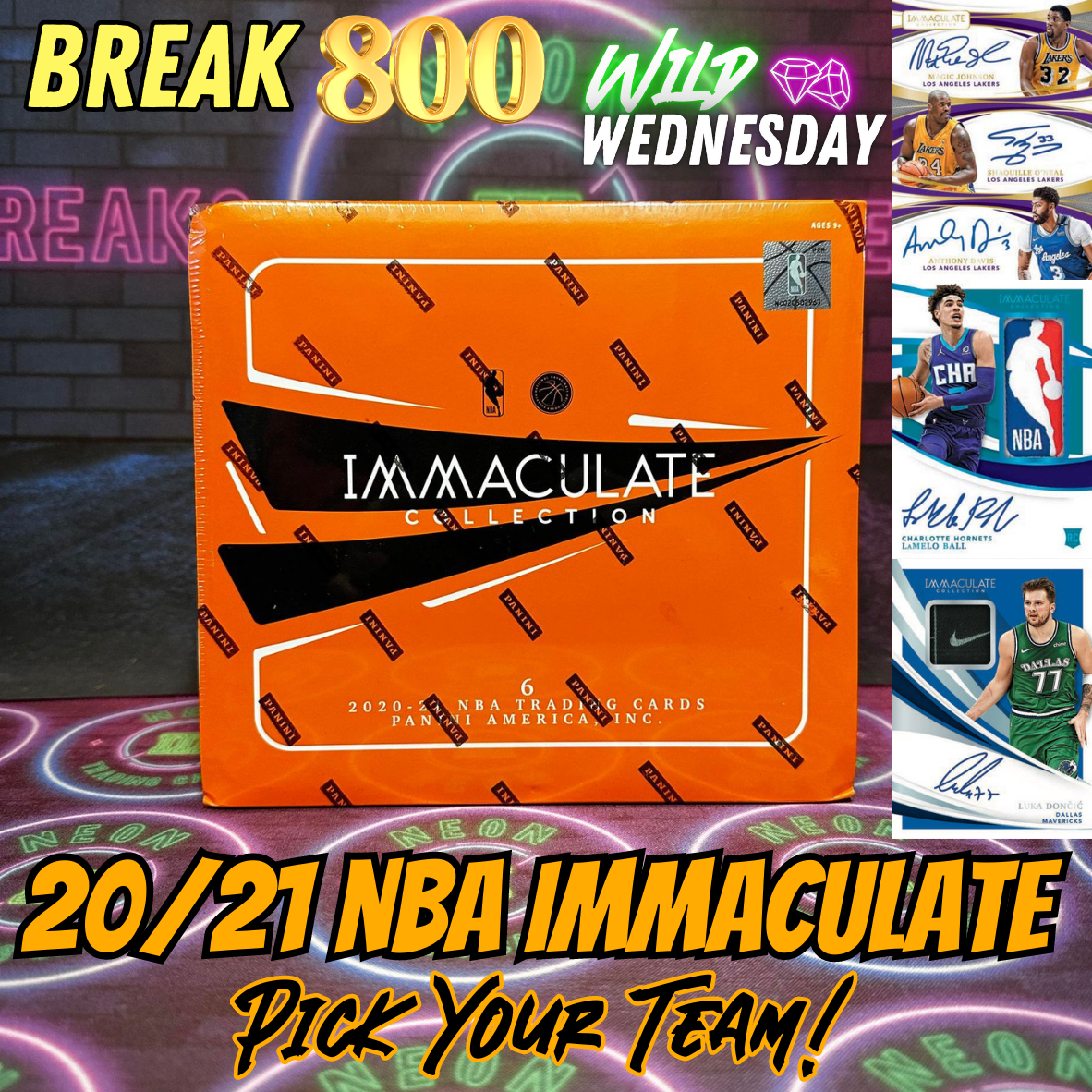 Break 800B - NBA 20/21 Immaculate Hobby - Pick Your Team!