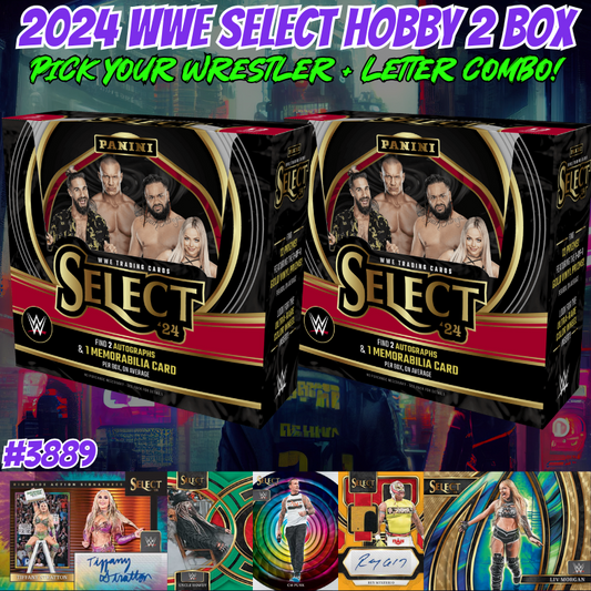 Break 3888 - 2024 WWE Select Hobby 2 Box - Pick Your Superstar & Letter Combo!